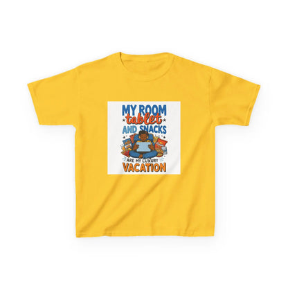 “My Room, Tablet and Snacks Are My Luxury Vacation” - Kids Autism Awareness T-Shirt Printify