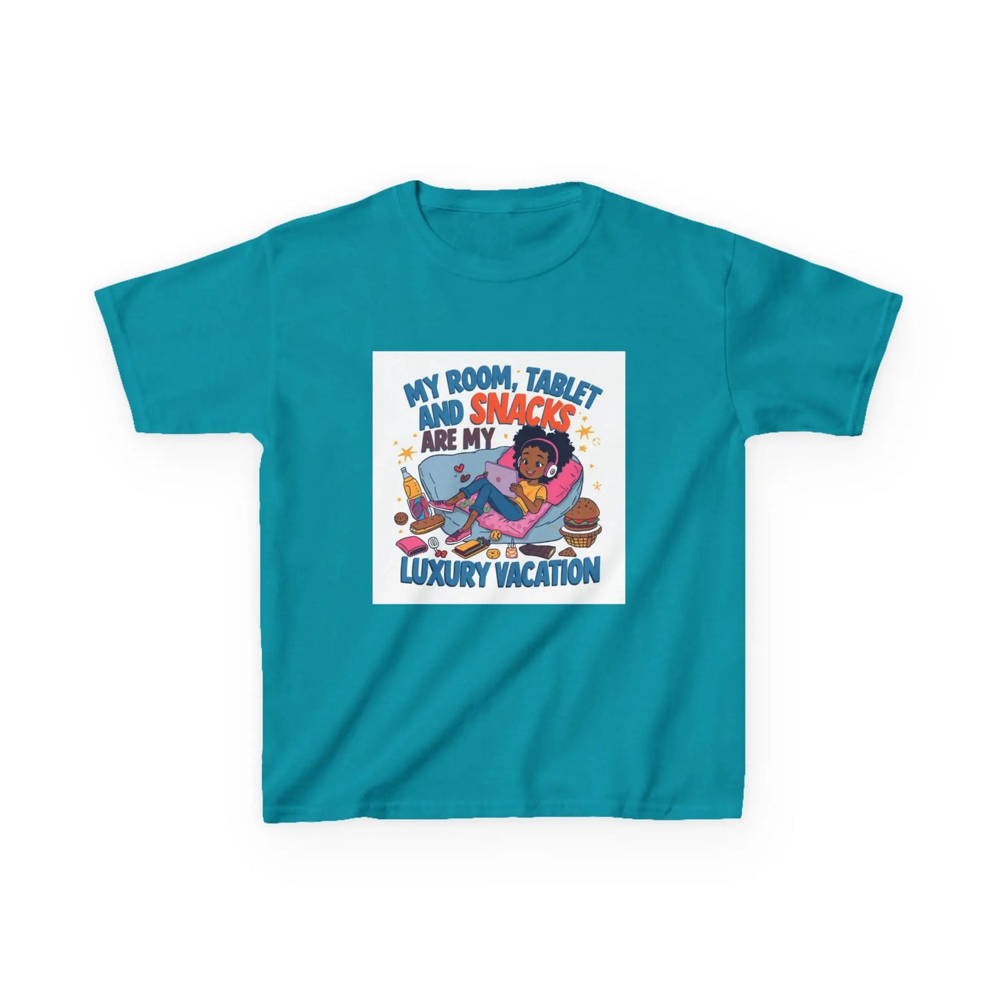 "My Room, Tablet and Snacks Are My Luxury Vacation" - Kids Autism Awareness T-Shirt Printify