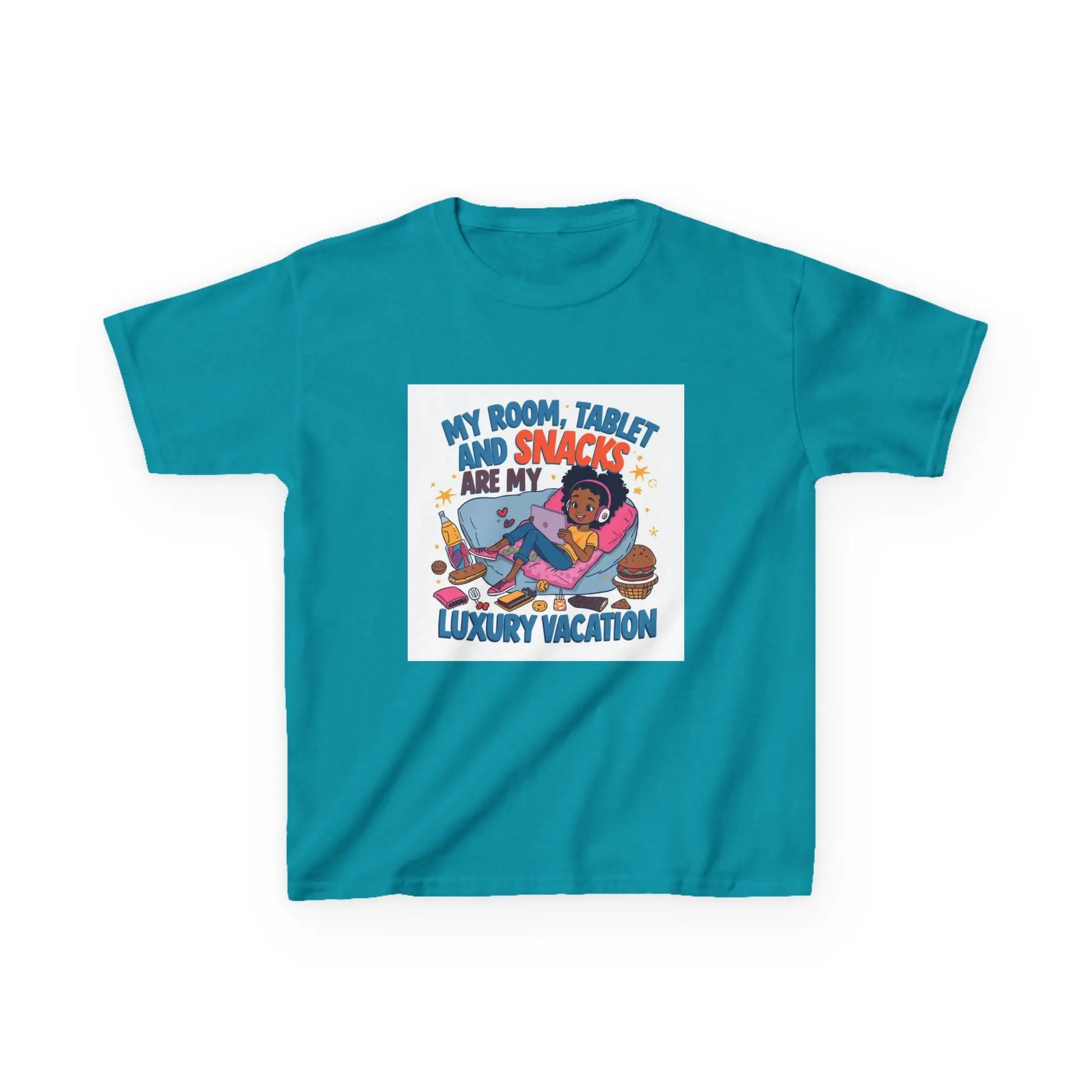 "My Room, Tablet and Snacks Are My Luxury Vacation" - Kids Autism Awareness T-Shirt Printify