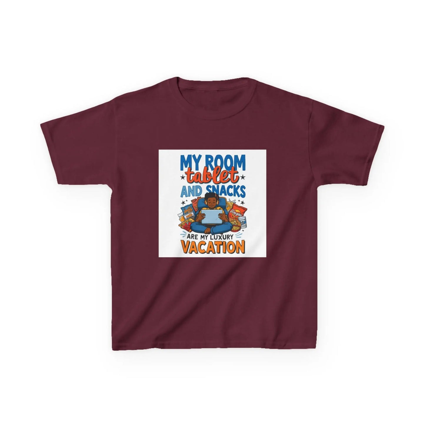“My Room, Tablet and Snacks Are My Luxury Vacation” - Kids Autism Awareness T-Shirt Printify