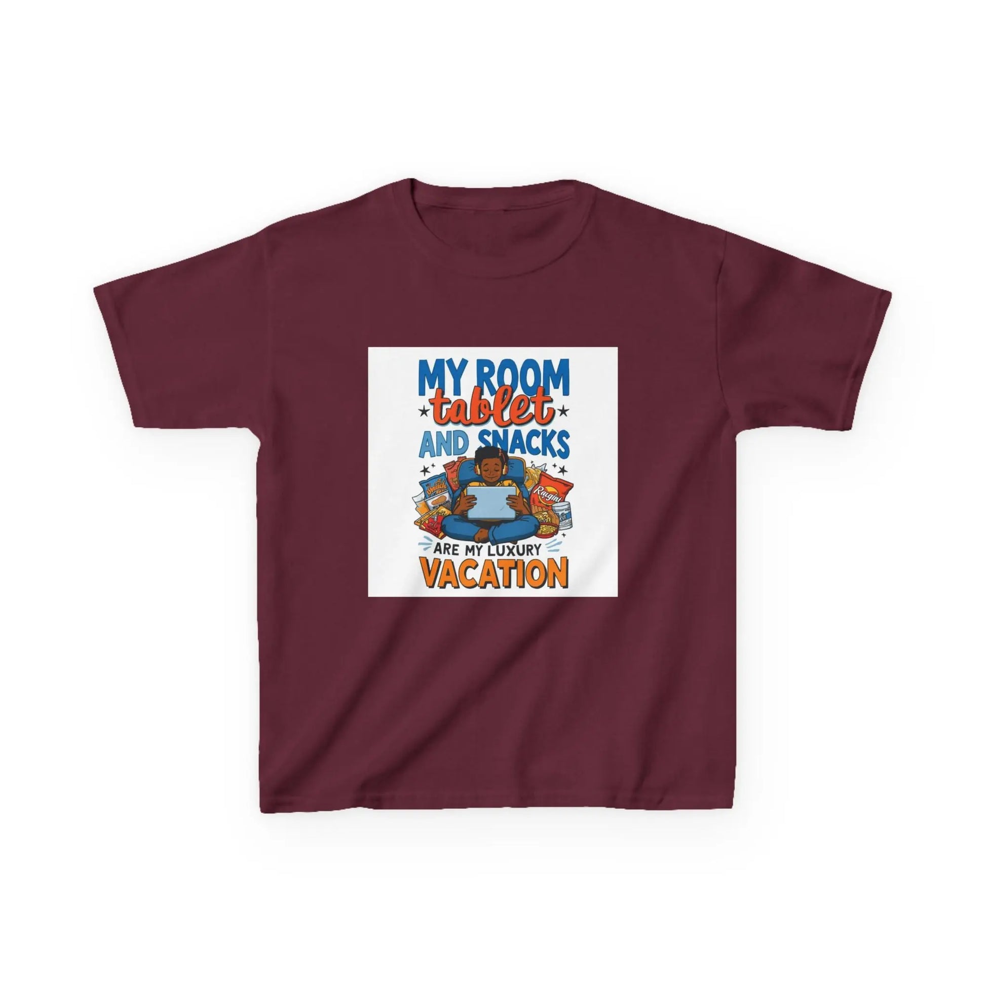 “My Room, Tablet and Snacks Are My Luxury Vacation” - Kids Autism Awareness T-Shirt Printify